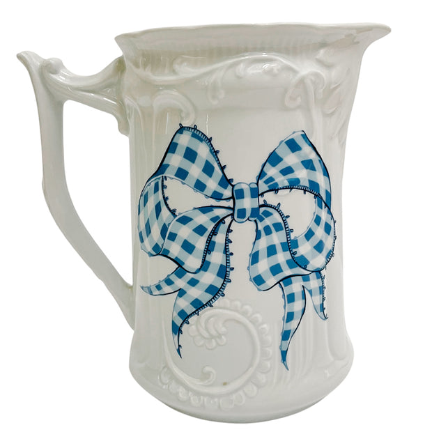 French Blue Gingham Pitcher by Philippe Deshoulieres