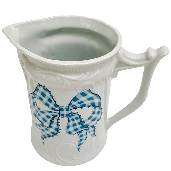 French Blue Gingham Pitcher by Philippe Deshoulieres