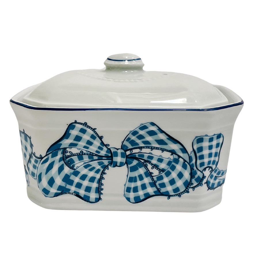 French Blue Gingham Lidded Box by Philippe Deshoulieres