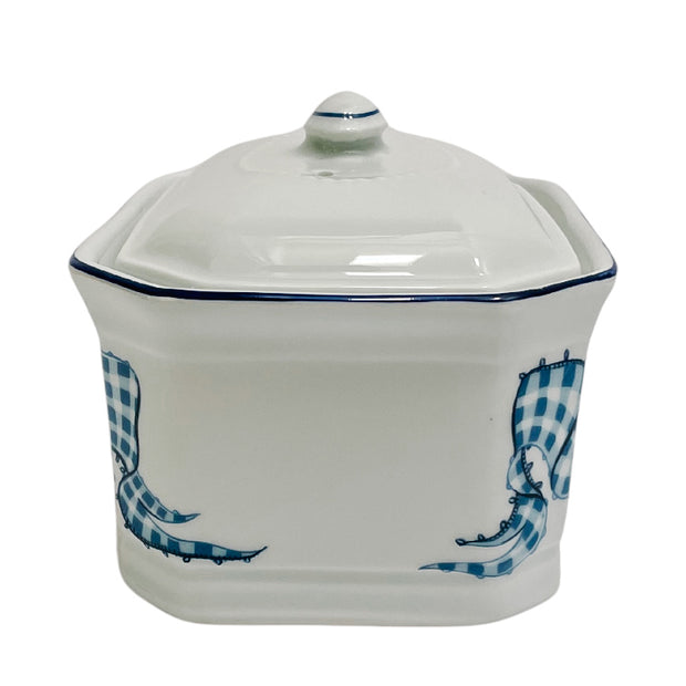 French Blue Gingham Lidded Box by Philippe Deshoulieres