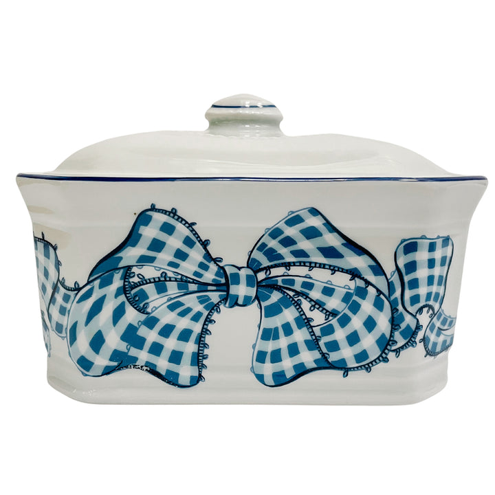 French Blue Gingham Lidded Box by Philippe Deshoulieres