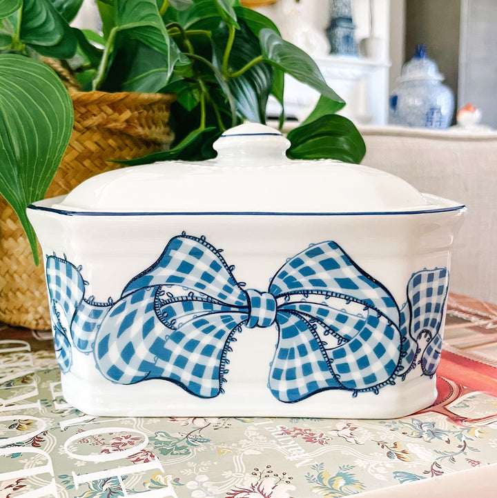 French Blue Gingham Lidded Box by Philippe Deshoulieres