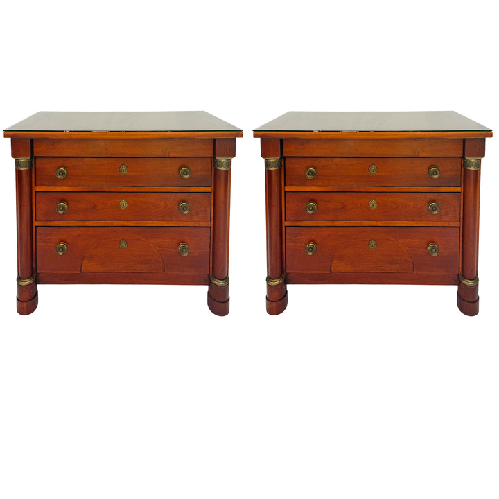 French Empire Cherry Wood Nightstands With Ormolu Accents by Lexington