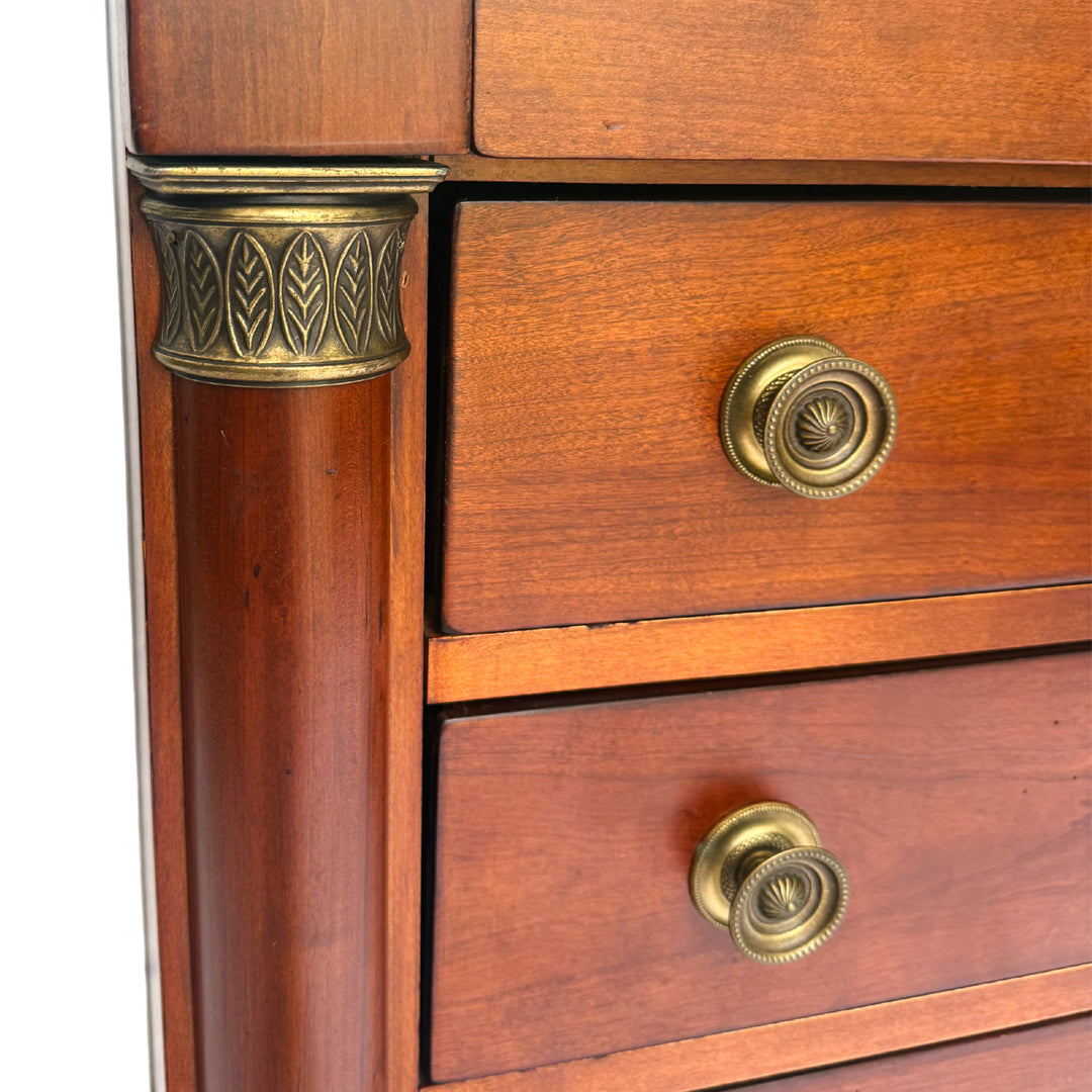 French Empire Cherry Wood Nightstands With Ormolu Accents by Lexington