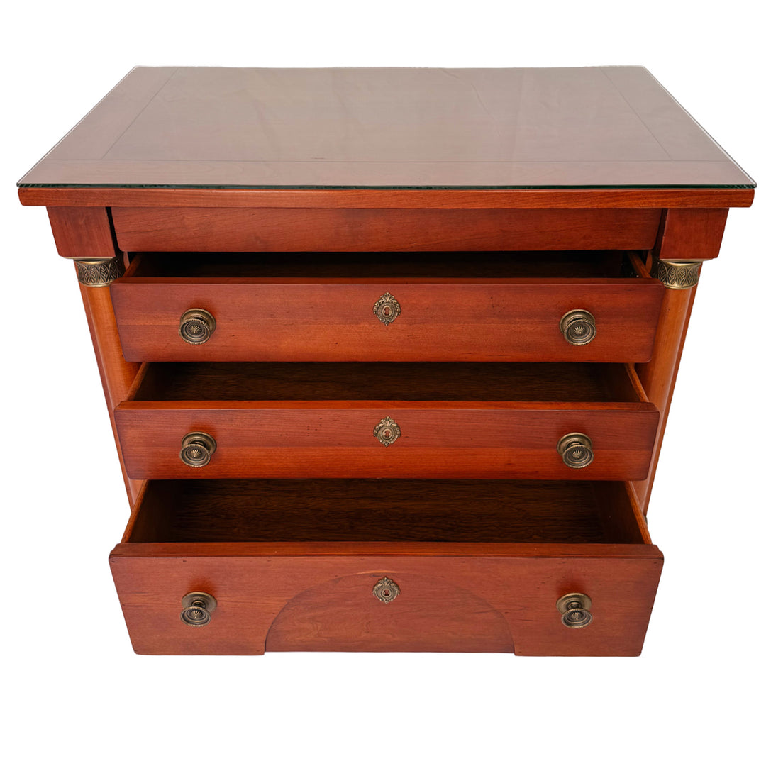 French Empire Cherry Wood Nightstands With Ormolu Accents by Lexington