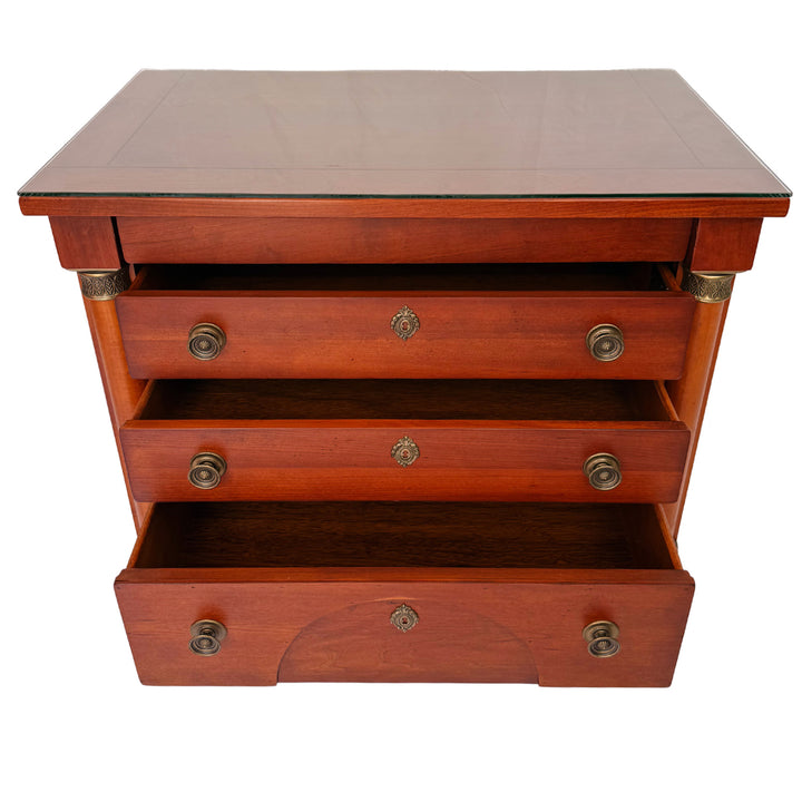 French Empire Cherry Wood Nightstands With Ormolu Accents by Lexington