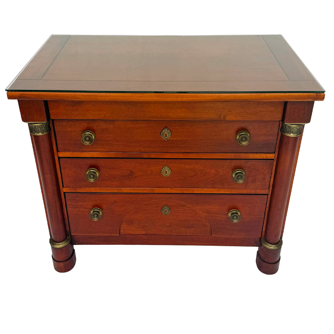 French Empire Cherry Wood Nightstands With Ormolu Accents by Lexington