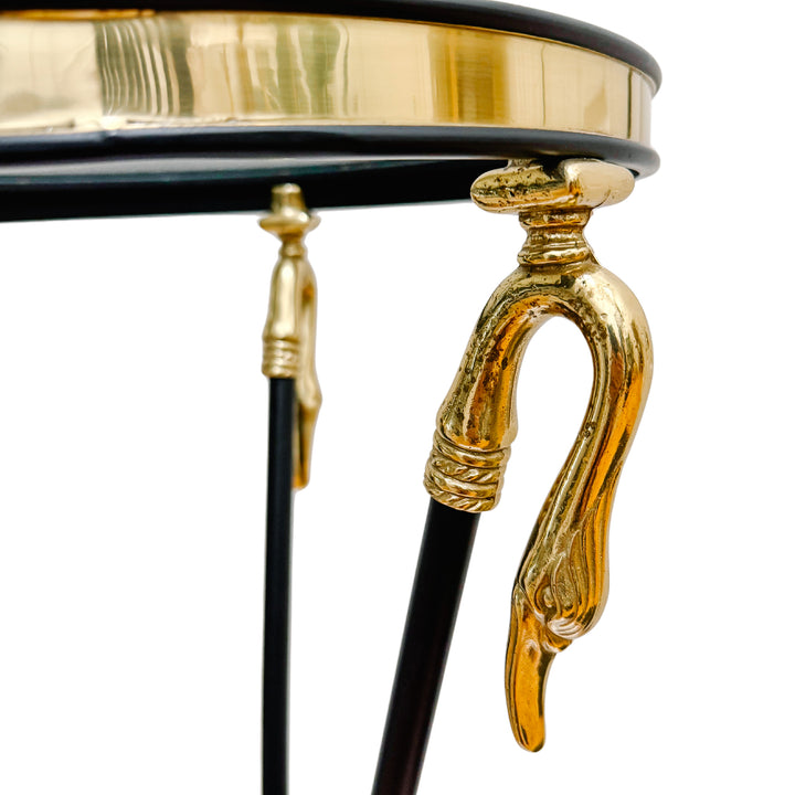 French Empire Style Steel & Brass Swan Gueridon Table With Glass Top