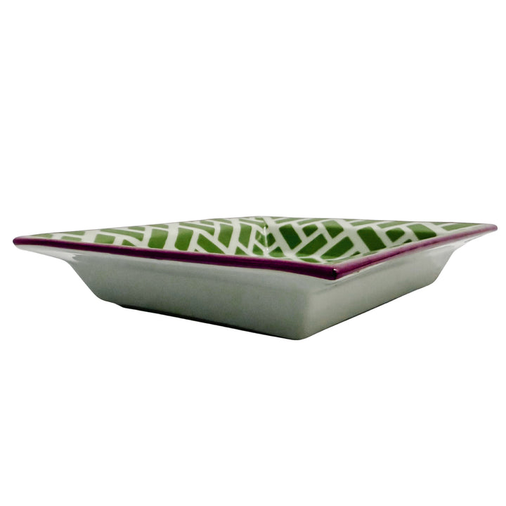 Fabienne Jouvin Green Geometric Catch-All Dish with Magenta Trim