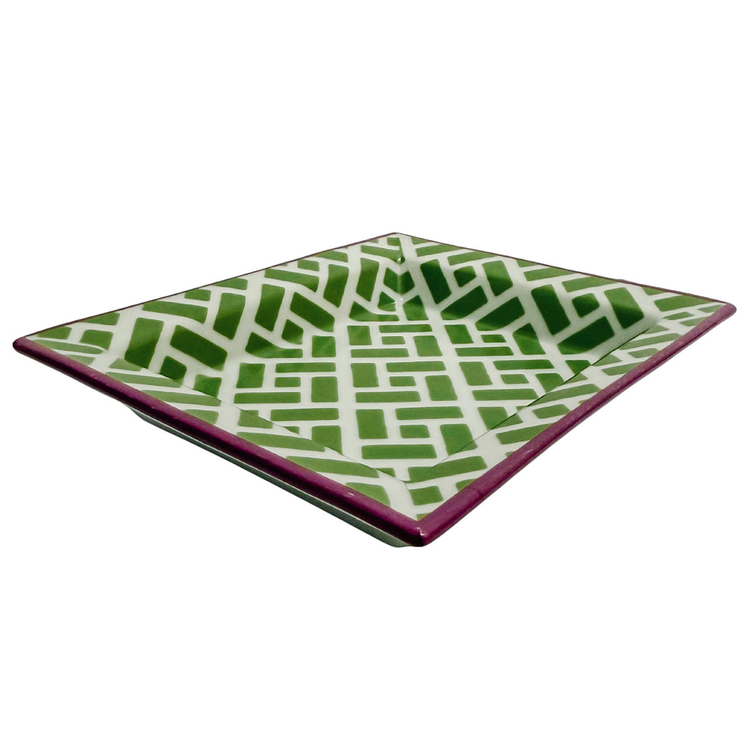 Fabienne Jouvin Green Geometric Catch-All Dish with Magenta Trim