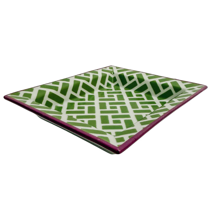 Fabienne Jouvin Green Geometric Catch-All Dish with Magenta Trim