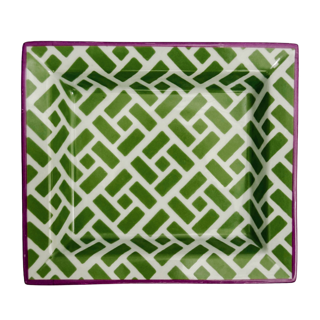 Fabienne Jouvin Green Geometric Catch-All Dish with Magenta Trim