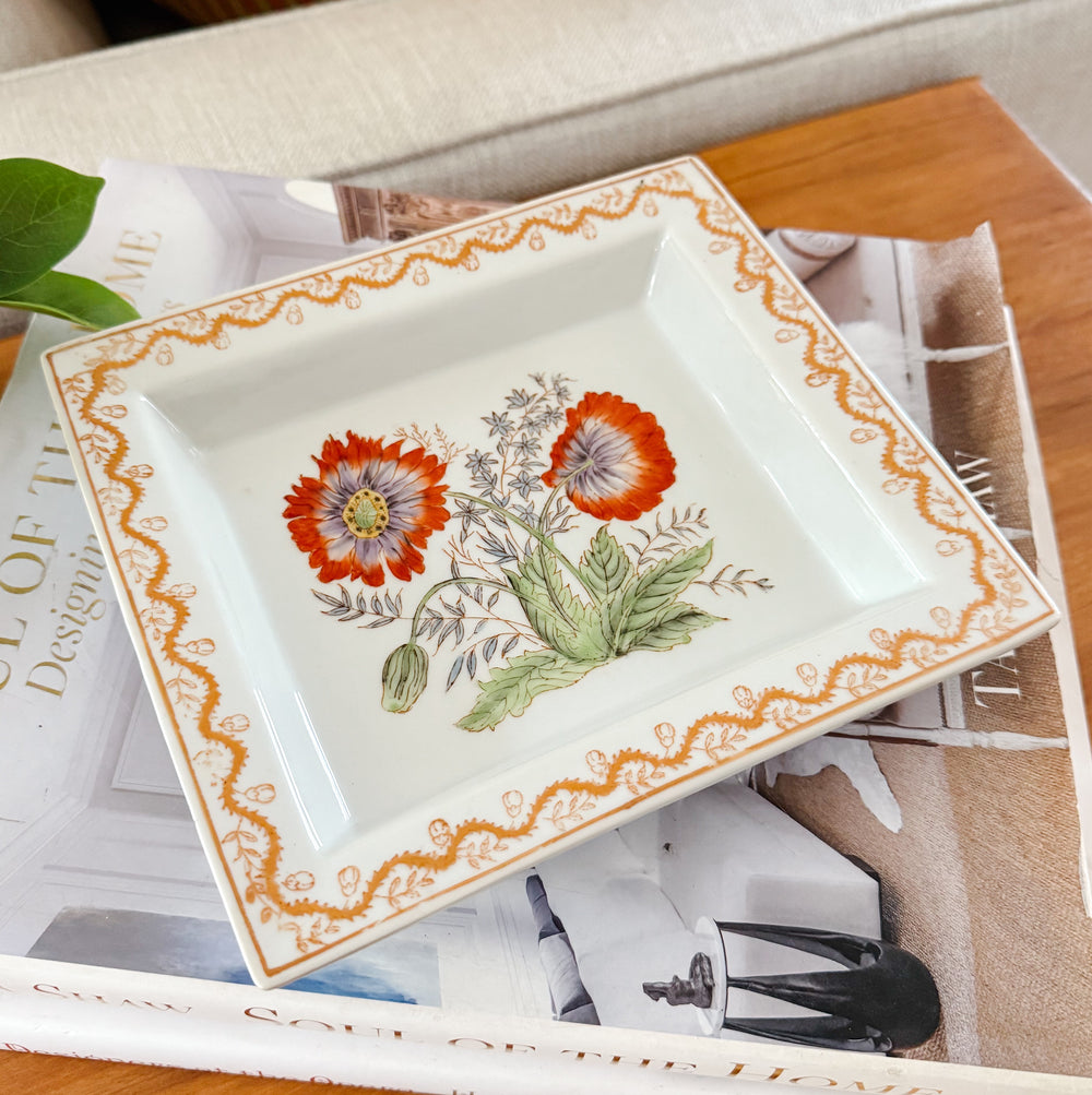 French Fabienne Jouvin Paris Botanical Poppy Catch-All Dish/Tray