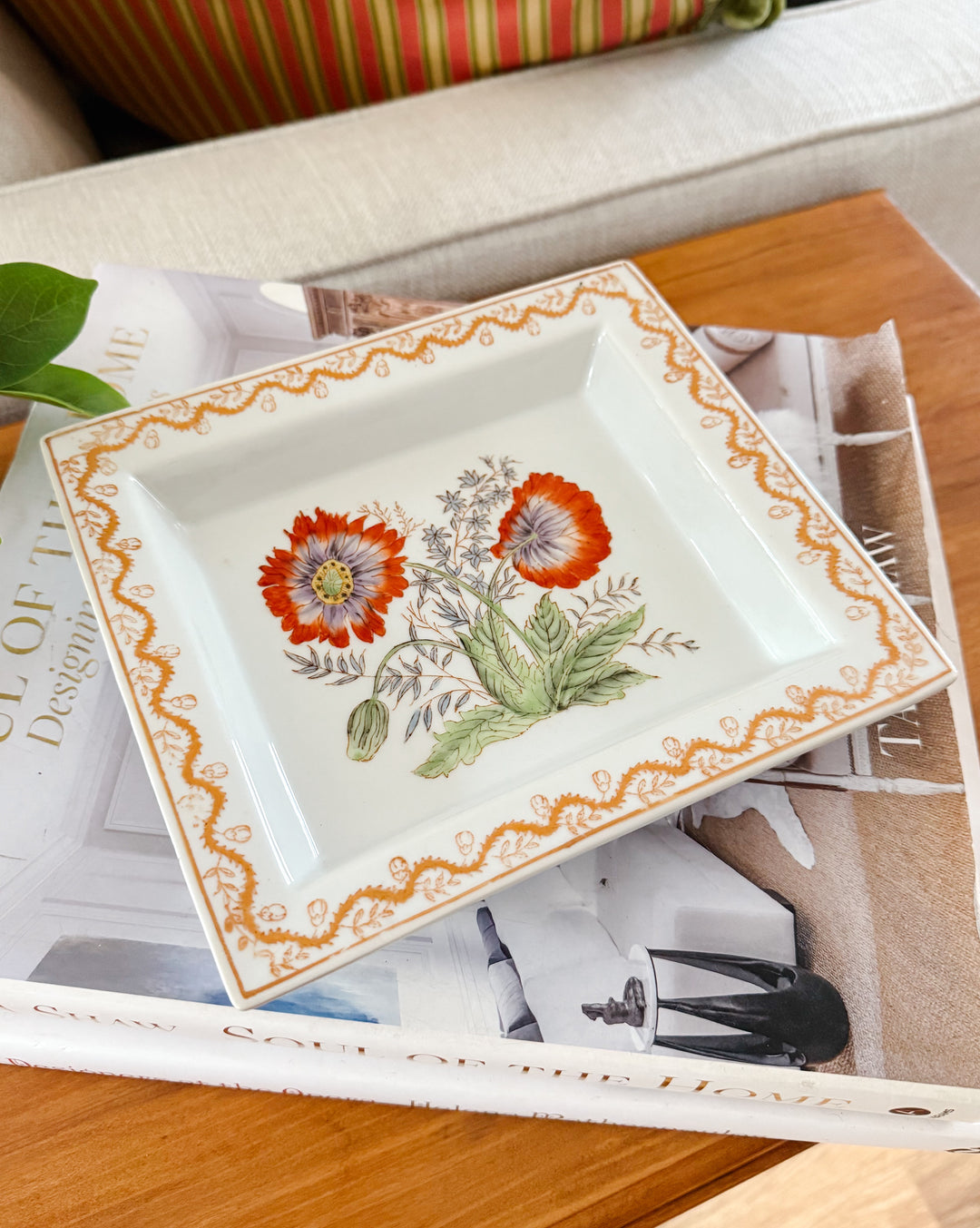 French Fabienne Jouvin Paris Botanical Poppy Catch-All Dish/Tray