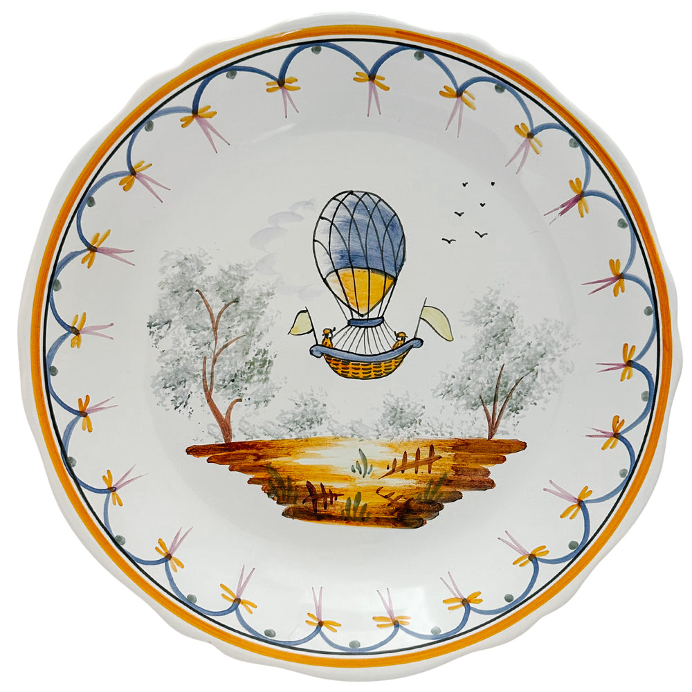 French Faience Voyage Dans Les Airs Hot Air Balloon Plates 