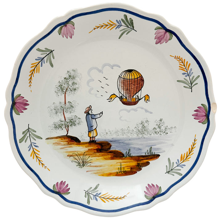 French Faience Voyage Dans Les Airs Hot Air Balloon Plates 