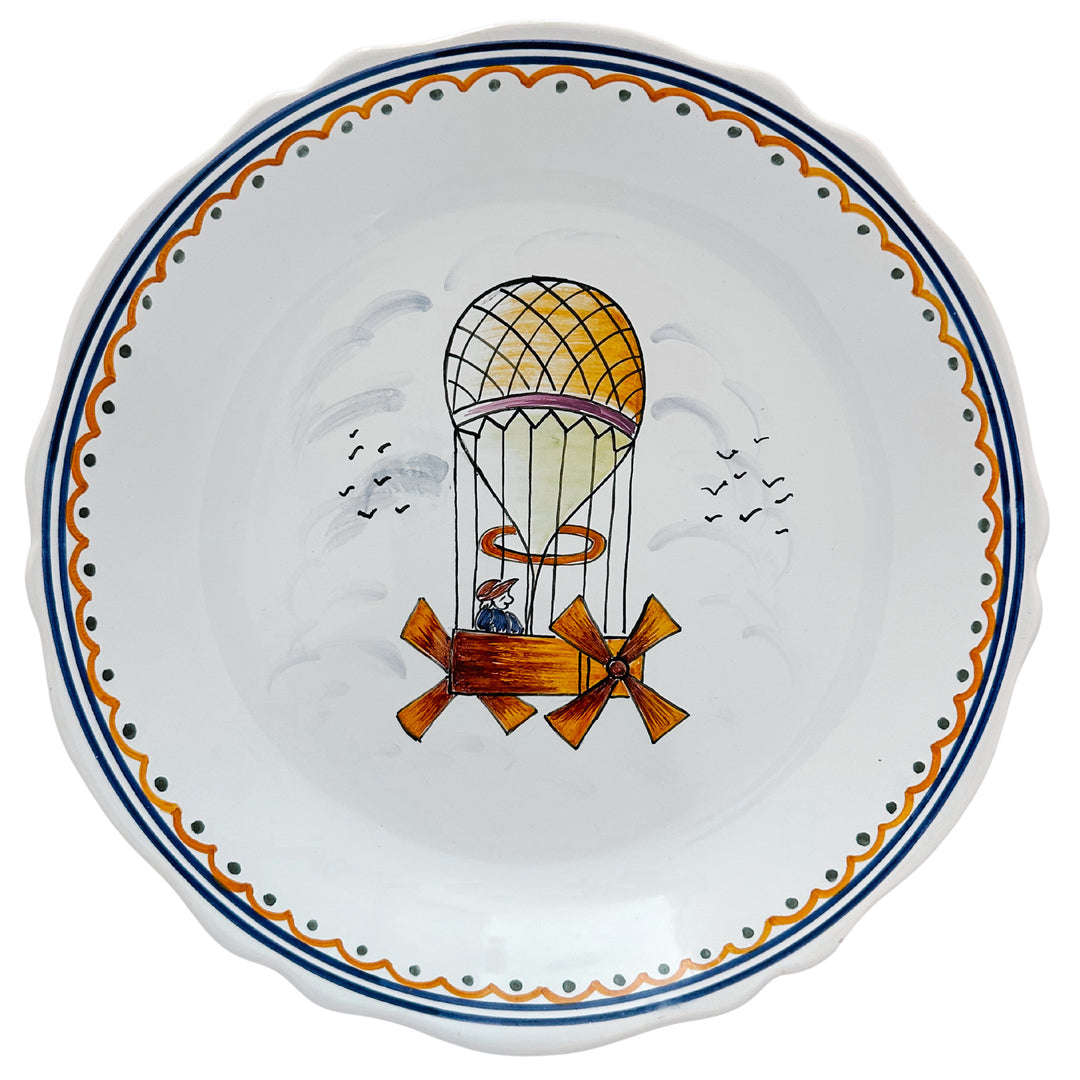 French Faience Voyage Dans Les Airs Hot Air Balloon Plates 