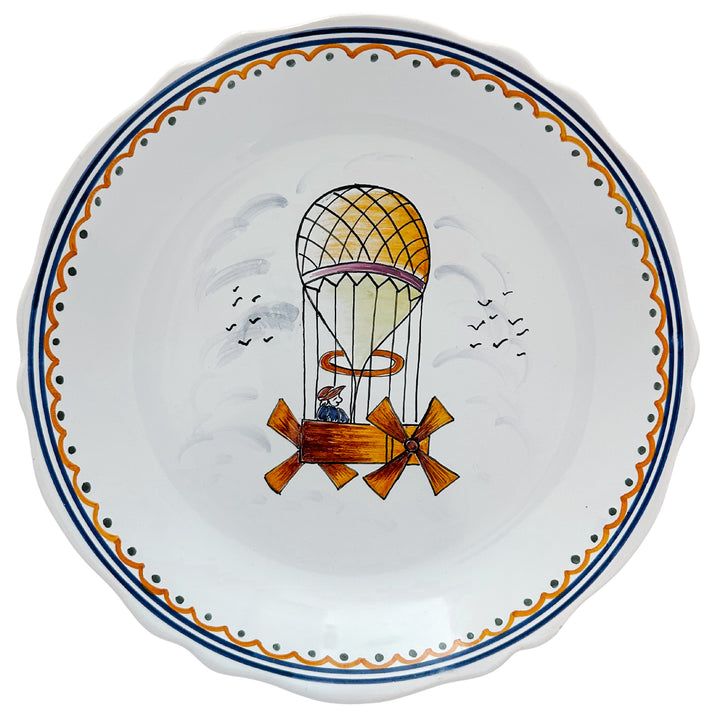 French Faience Voyage Dans Les Airs Hot Air Balloon Plates 