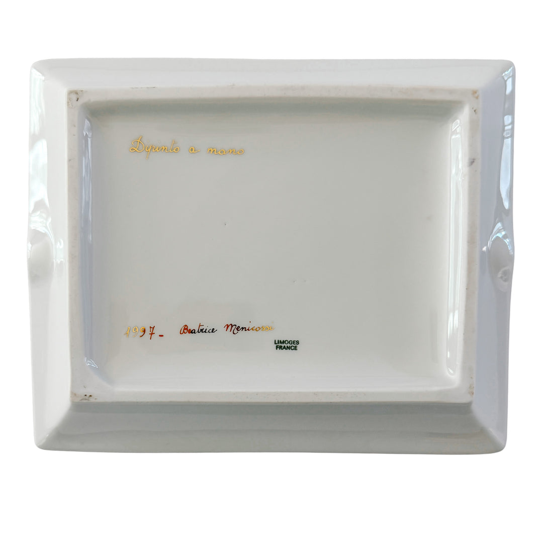 French Limoges Porcelain Ashtray, Hand-Painted Italian Monogram by Beatrice Menicossi, 1997
