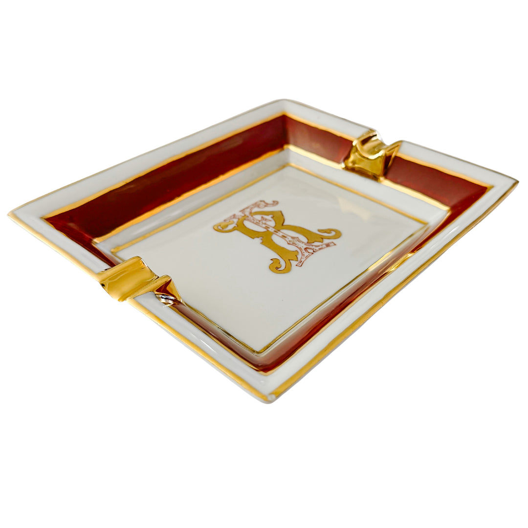 French Limoges Porcelain Ashtray, Hand-Painted Italian Monogram by Beatrice Menicossi, 1997