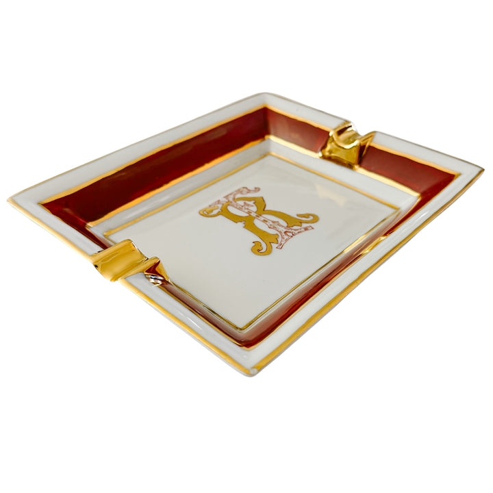 French Limoges Porcelain Ashtray, Hand-Painted Italian Monogram by Beatrice Menicossi, 1997