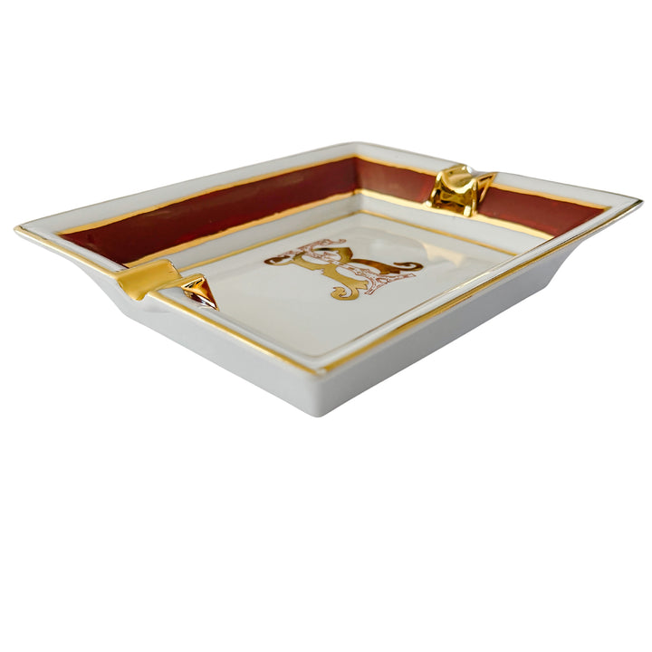 French Limoges Porcelain Ashtray, Hand-Painted Italian Monogram by Beatrice Menicossi, 1997