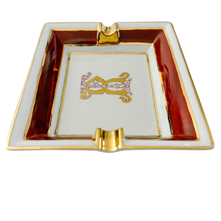 French Limoges Porcelain Ashtray, Hand-Painted Italian Monogram by Beatrice Menicossi, 1997