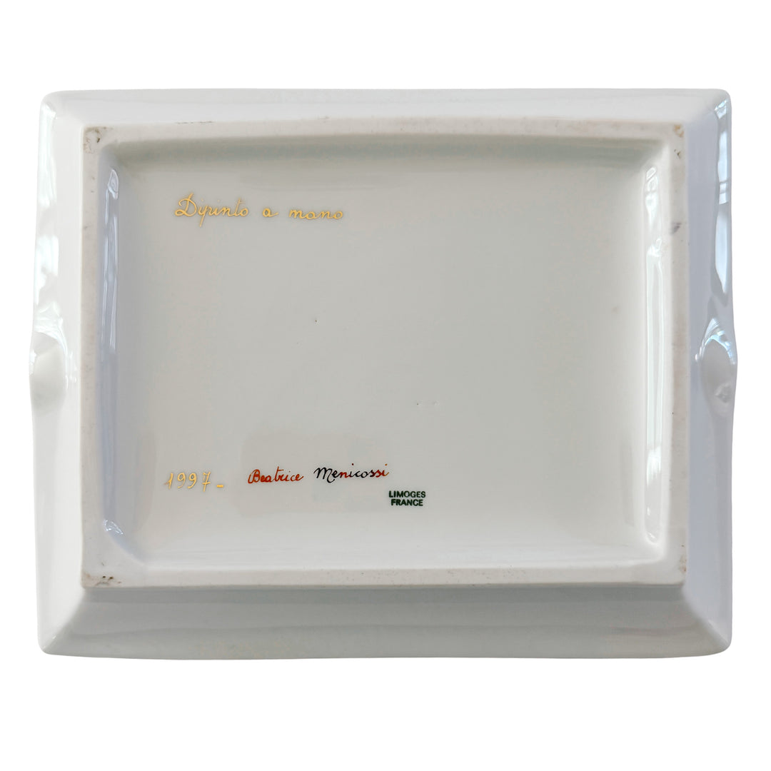 French Limoges Porcelain Ashtray, Hand-Painted Italian Monogram by Beatrice Menicossi, 1997
