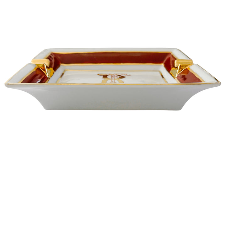 French Limoges Porcelain Ashtray, Hand-Painted Italian Monogram by Beatrice Menicossi, 1997