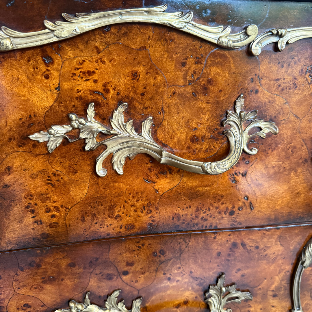 French Louis XV Burlwood and Ormolu Commode Vanity With Hand-Painted Drop-In Sink