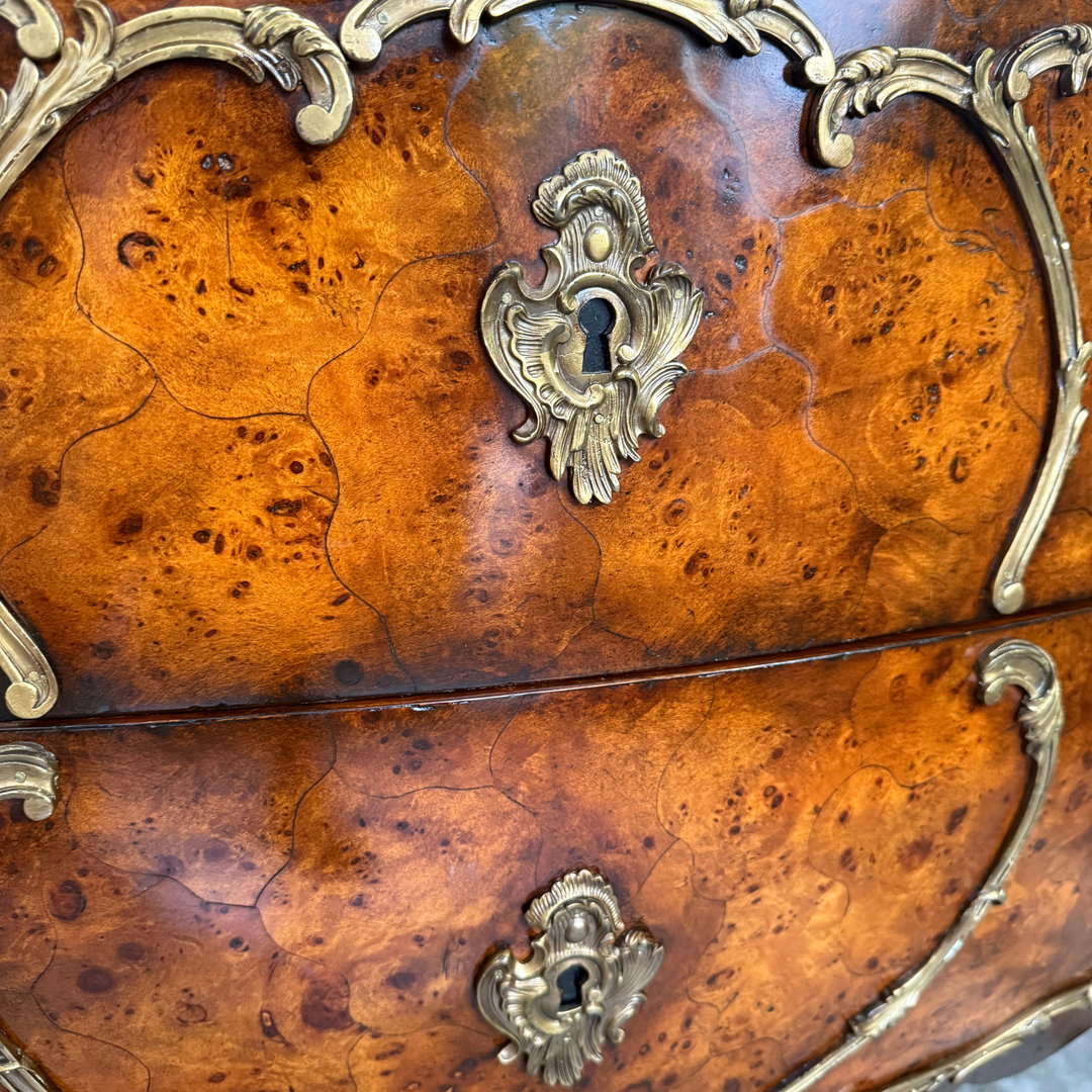French Louis XV Burlwood and Ormolu Commode Vanity With Hand-Painted Drop-In Sink