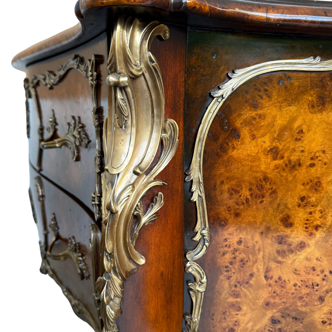 French Louis XV Burlwood and Ormolu Commode Vanity With Hand-Painted Drop-In Sink
