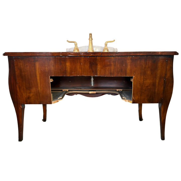 French Louis XV Burlwood and Ormolu Commode Vanity With Hand-Painted Drop-In Sink