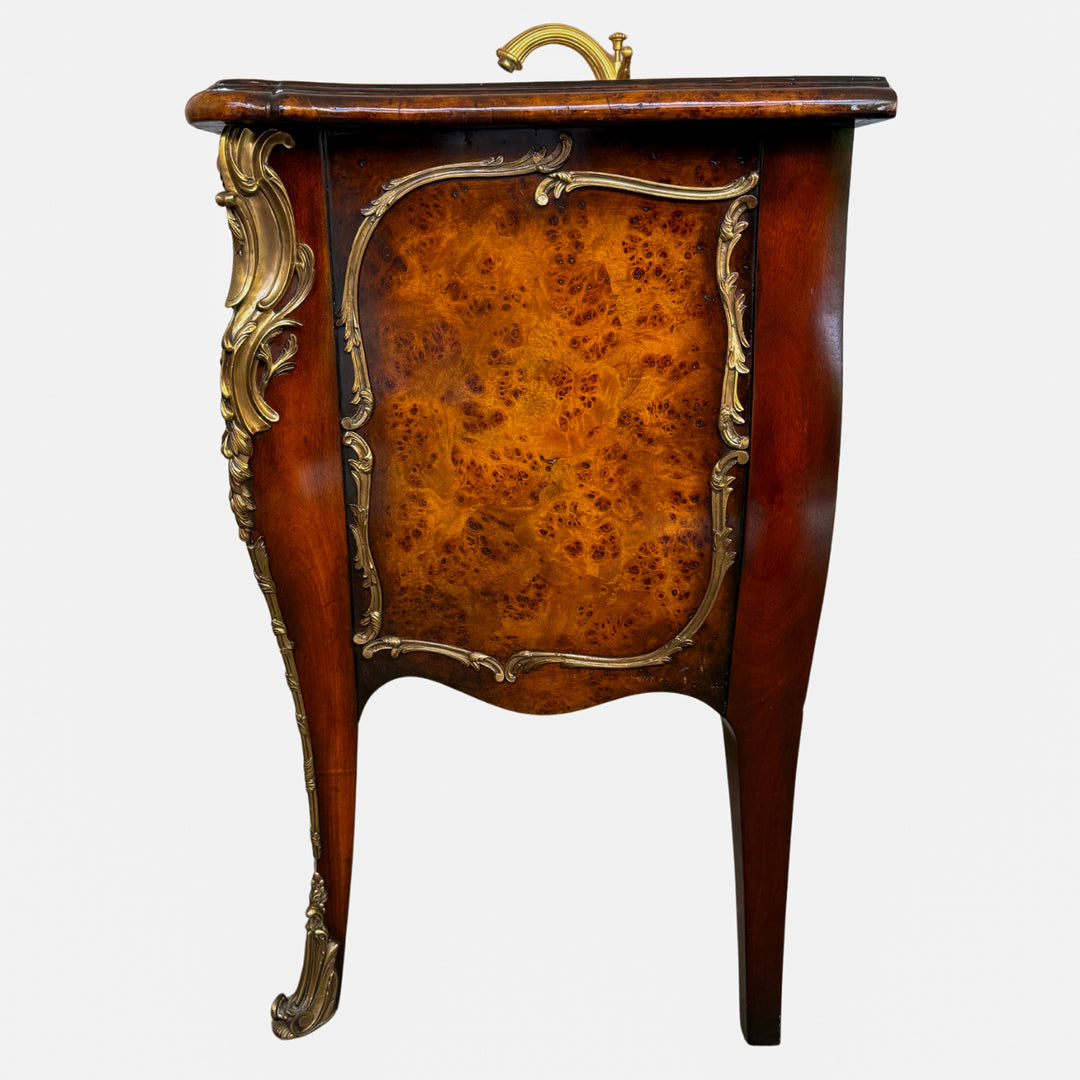 French Louis XV Burlwood and Ormolu Commode Vanity With Hand-Painted Drop-In Sink