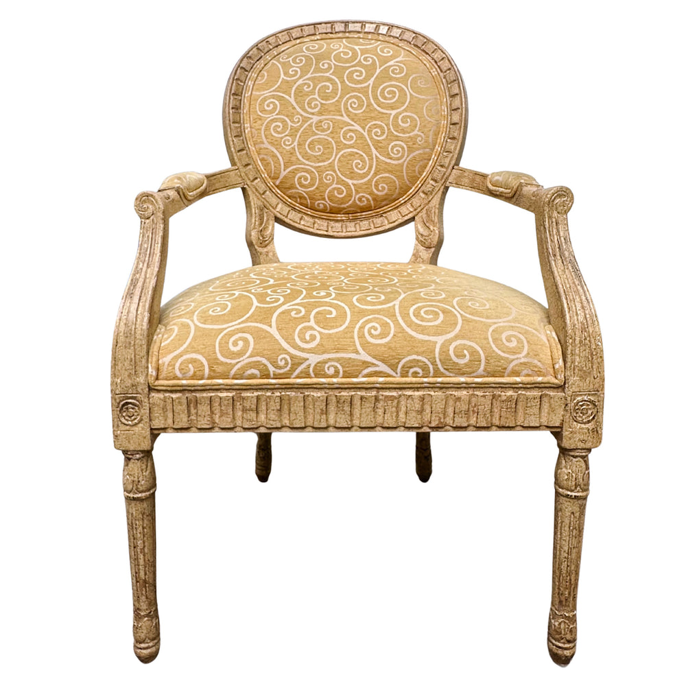 French Louis XVI Medallion Back Armchair With Crème-Peinte Distressed Finish