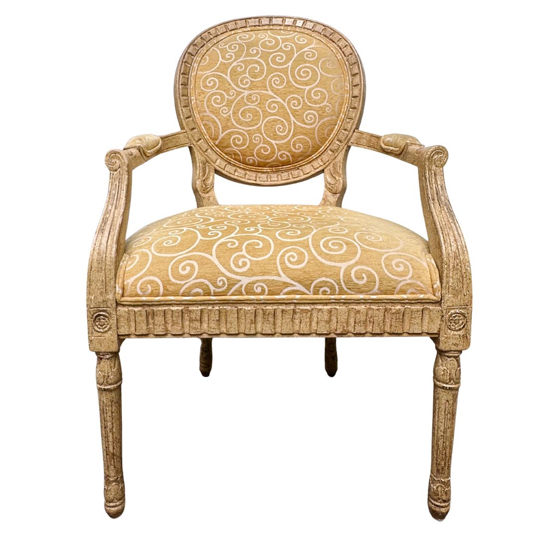 French Louis XVI Medallion Back Armchair With Crème-Peinte Distressed Finish
