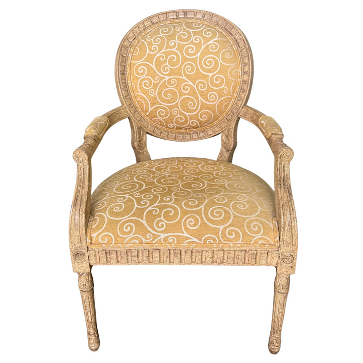 French Louis XVI Medallion Back Armchair With Crème-Peinte Distressed Finish