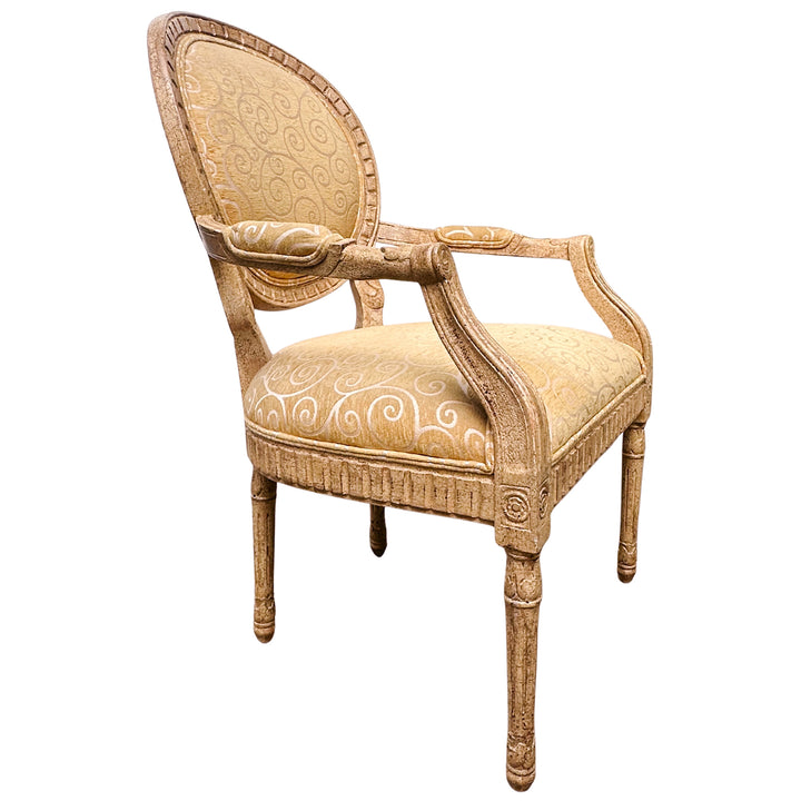 French Louis XVI Medallion Back Armchair With Crème-Peinte Distressed Finish