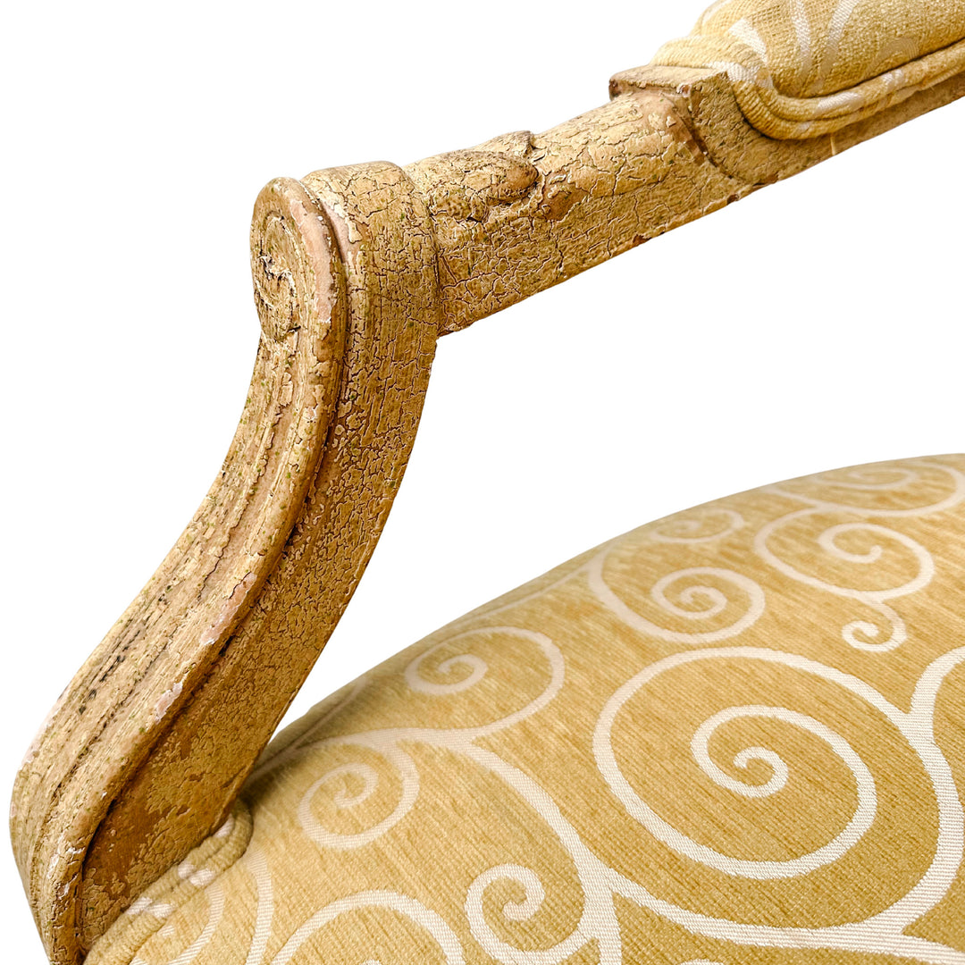 French Louis XVI Medallion Back Armchair With Crème-Peinte Distressed Finish