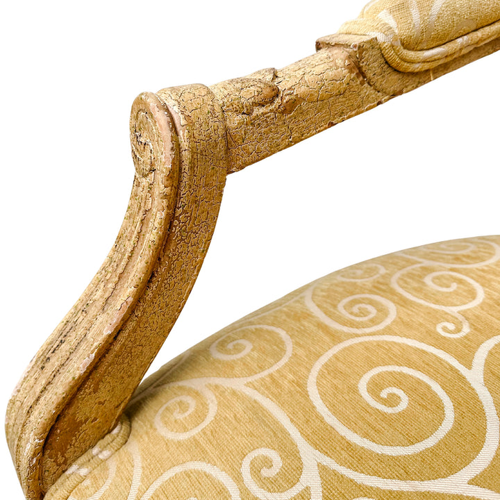 French Louis XVI Medallion Back Armchair With Crème-Peinte Distressed Finish