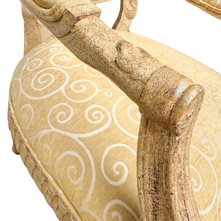 French Louis XVI Medallion Back Armchair With Crème-Peinte Distressed Finish