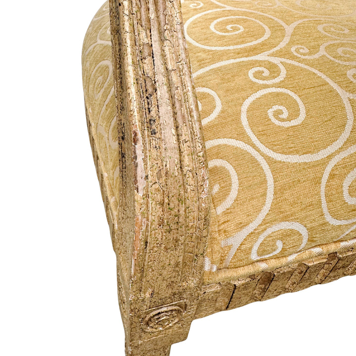 French Louis XVI Medallion Back Armchair With Crème-Peinte Distressed Finish
