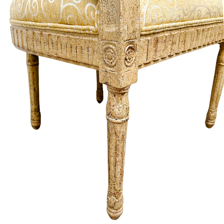 French Louis XVI Medallion Back Armchair With Crème-Peinte Distressed Finish
