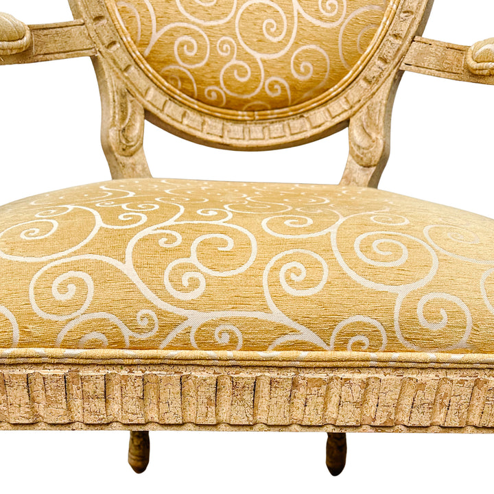 French Louis XVI Medallion Back Armchair With Crème-Peinte Distressed Finish