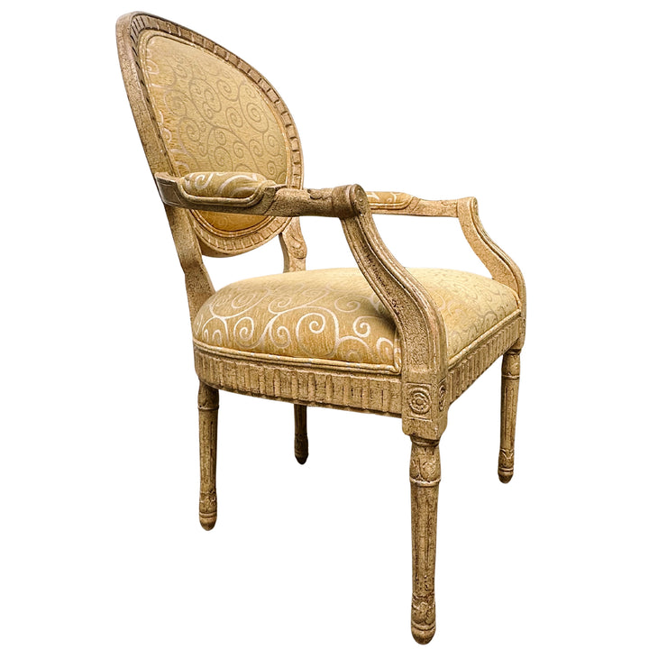 French Louis XVI Medallion Back Armchair With Crème-Peinte Distressed Finish
