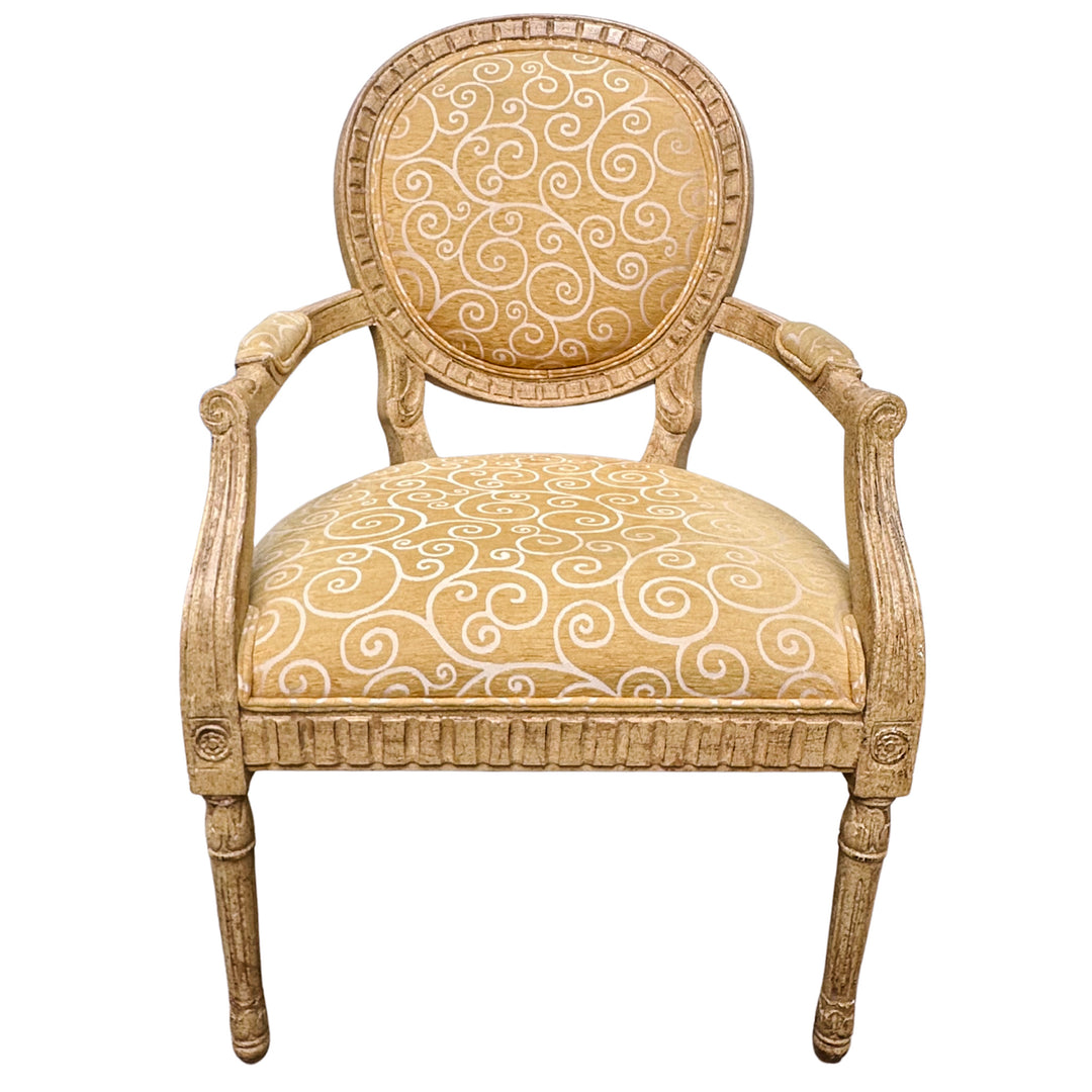 French Louis XVI Medallion Back Armchair With Crème-Peinte Distressed Finish