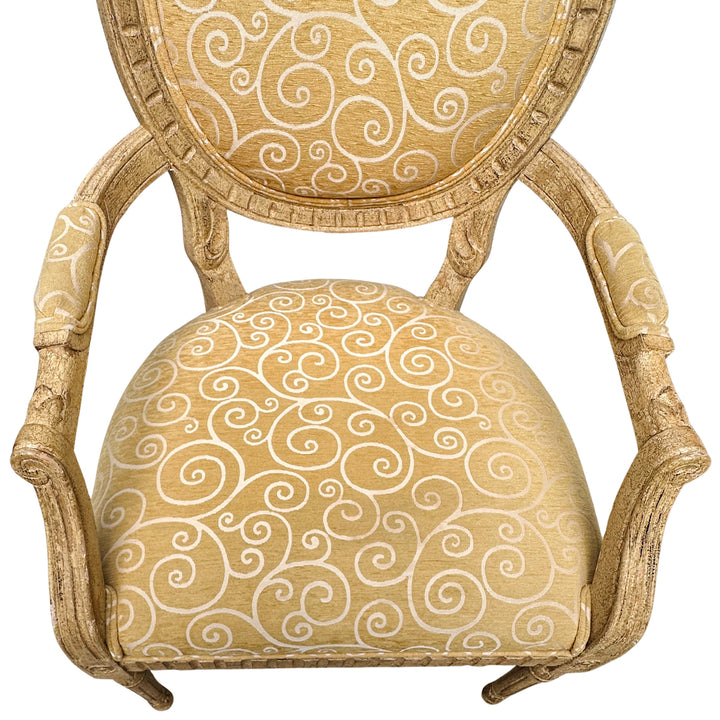 French Louis XVI Medallion Back Armchair With Crème-Peinte Distressed Finish