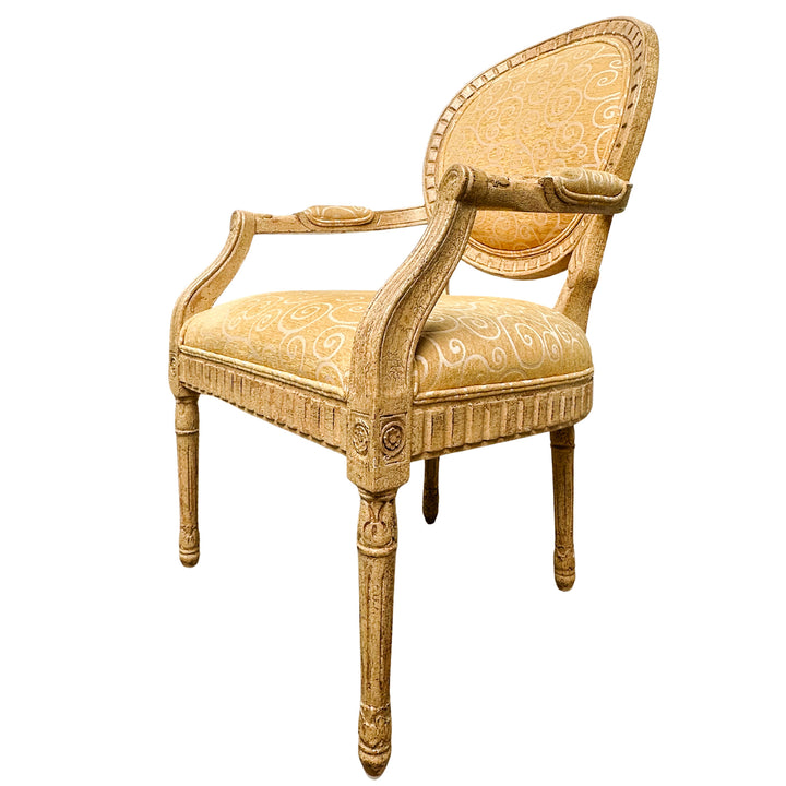 French Louis XVI Medallion Back Armchair With Crème-Peinte Distressed Finish