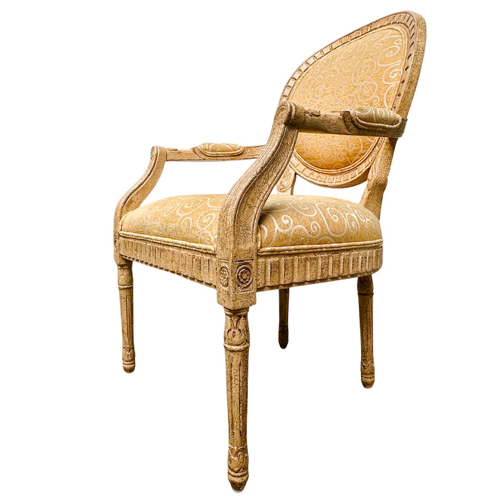 French Louis XVI Medallion Back Armchair With Crème-Peinte Distressed Finish