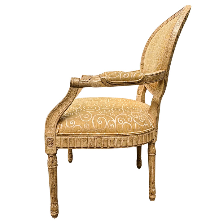 French Louis XVI Medallion Back Armchair With Crème-Peinte Distressed Finish